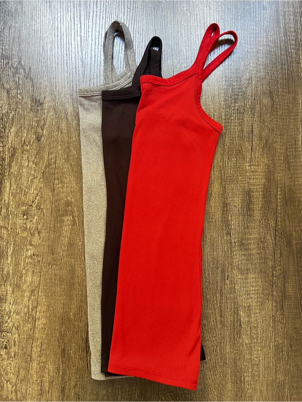 Red, Black & Gray Ribbed Triple-Cami Tank Set